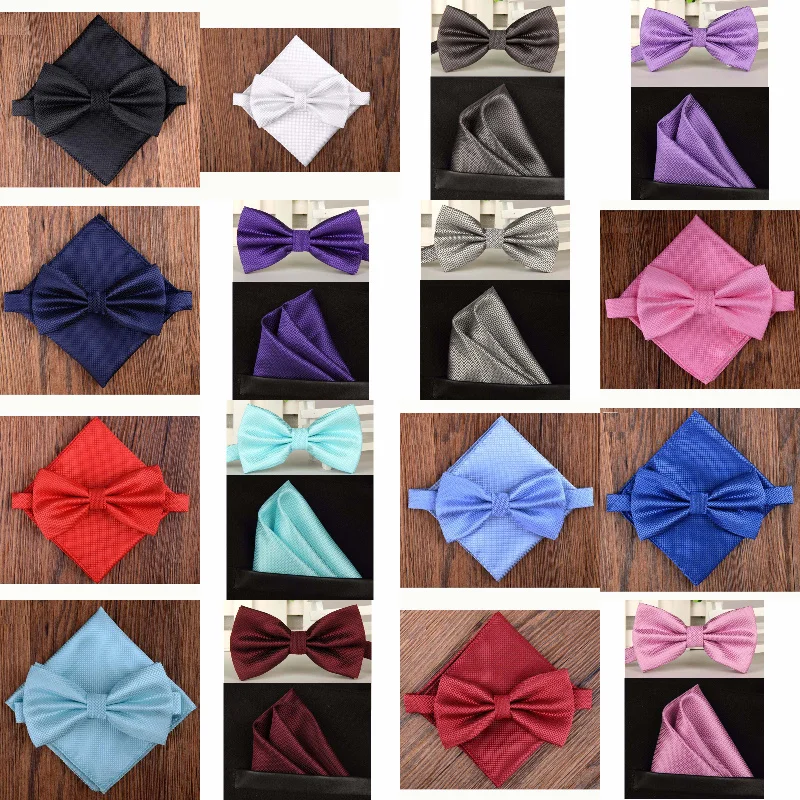 Bow tie Handkerchief Pocket Squares 2Pcs Set Butterfly Dot Mens Bowtie Bowknot Wedding Formal MJ119