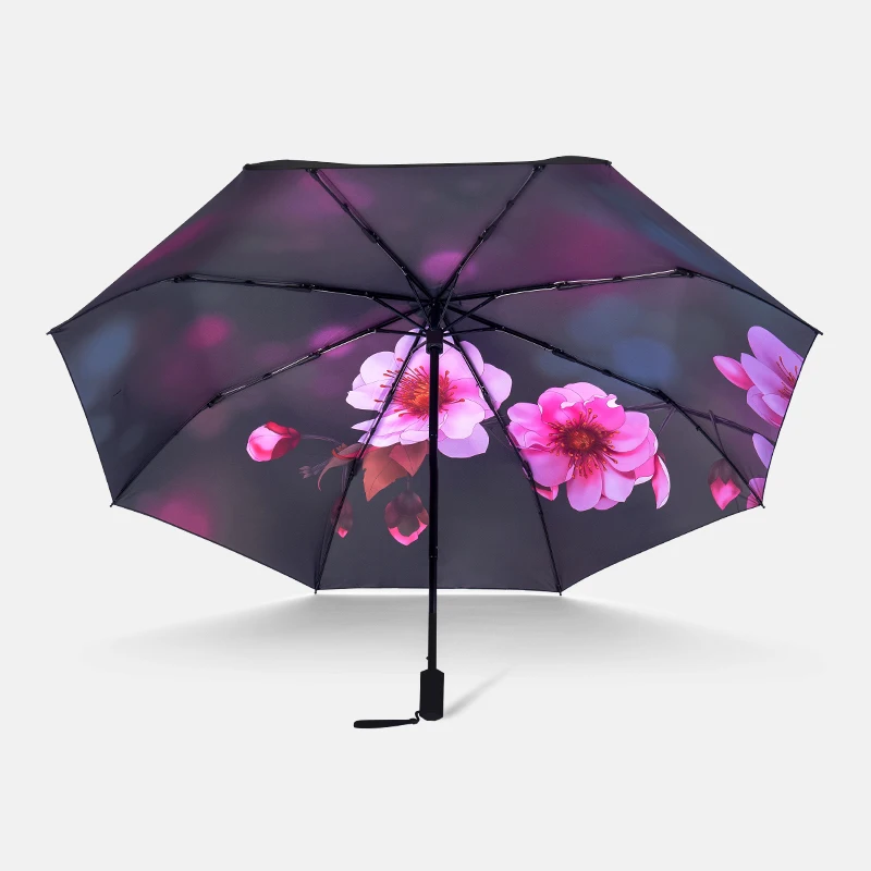 Cherry blossom three fold umbrella travel portable flexible literary small fresh vinyl sunscreen umbrella for men and women