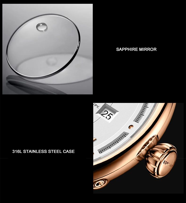 BORMAN Мужские автоматические часы 41 мм Роскошные механические наручные часы Водонепроницаемые с сапфировым стеклом Мультициферблат Месяц Дата