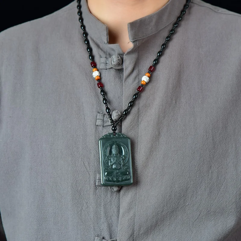 

Exquisite Hetian Blue Jade Guan Yin Pendant