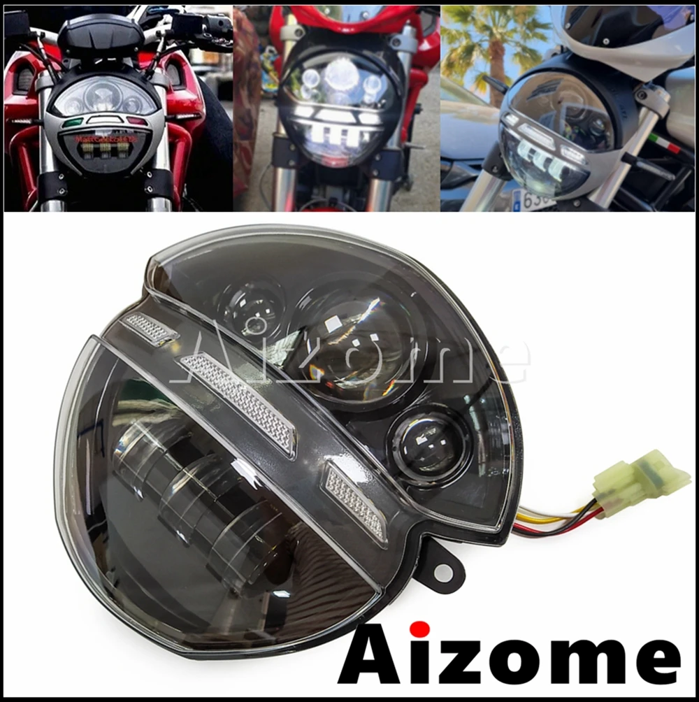 Motorcycle LED Headlamp Assembly Lights For Ducati Monster 695 696 795 796 1100 High Low Beam Daytime Running Headlamp 2008-2013