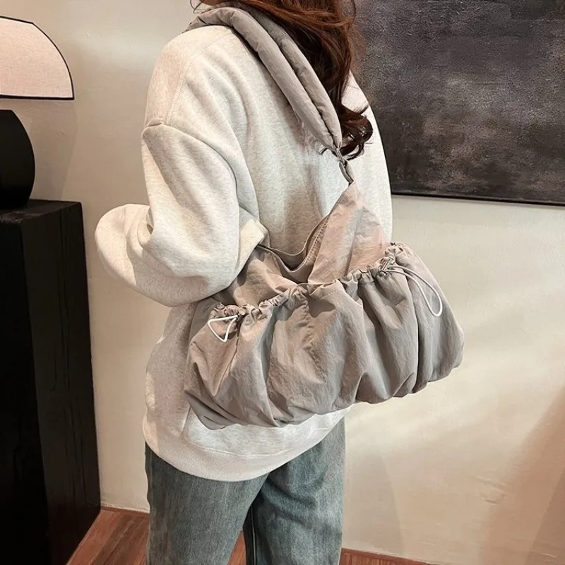 

Youda New Nylon Fabric Shoulder Bag For Unisex Simple Ruched Style Handbag Crossbody Large Casual Capacity Shopper Tote Bags