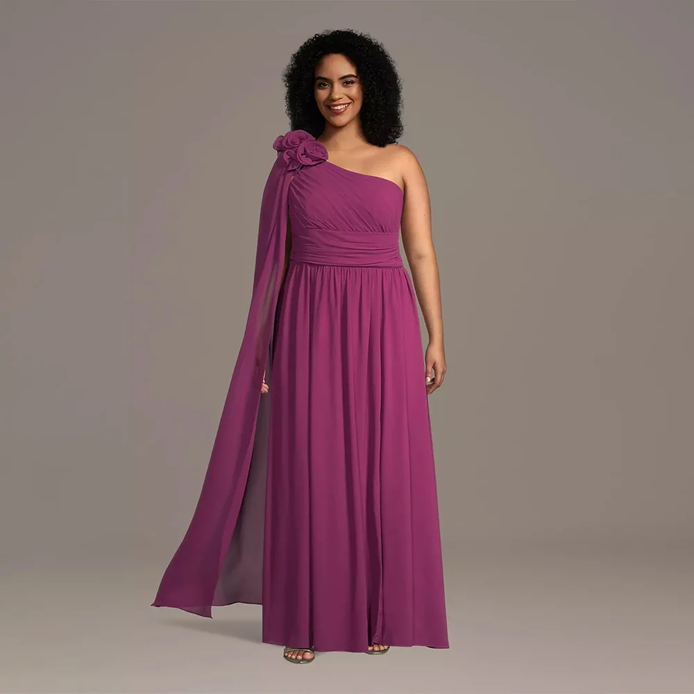 فستان سهرة أنيق بكتف واحد مزين بالزهور فساتين لحضور الحفلات الموسيقية على شكل حرف a من الشيفون مطوي فستان رسمي لحفلات الزفاف وحفلات الكوكتيل حسب الطلب