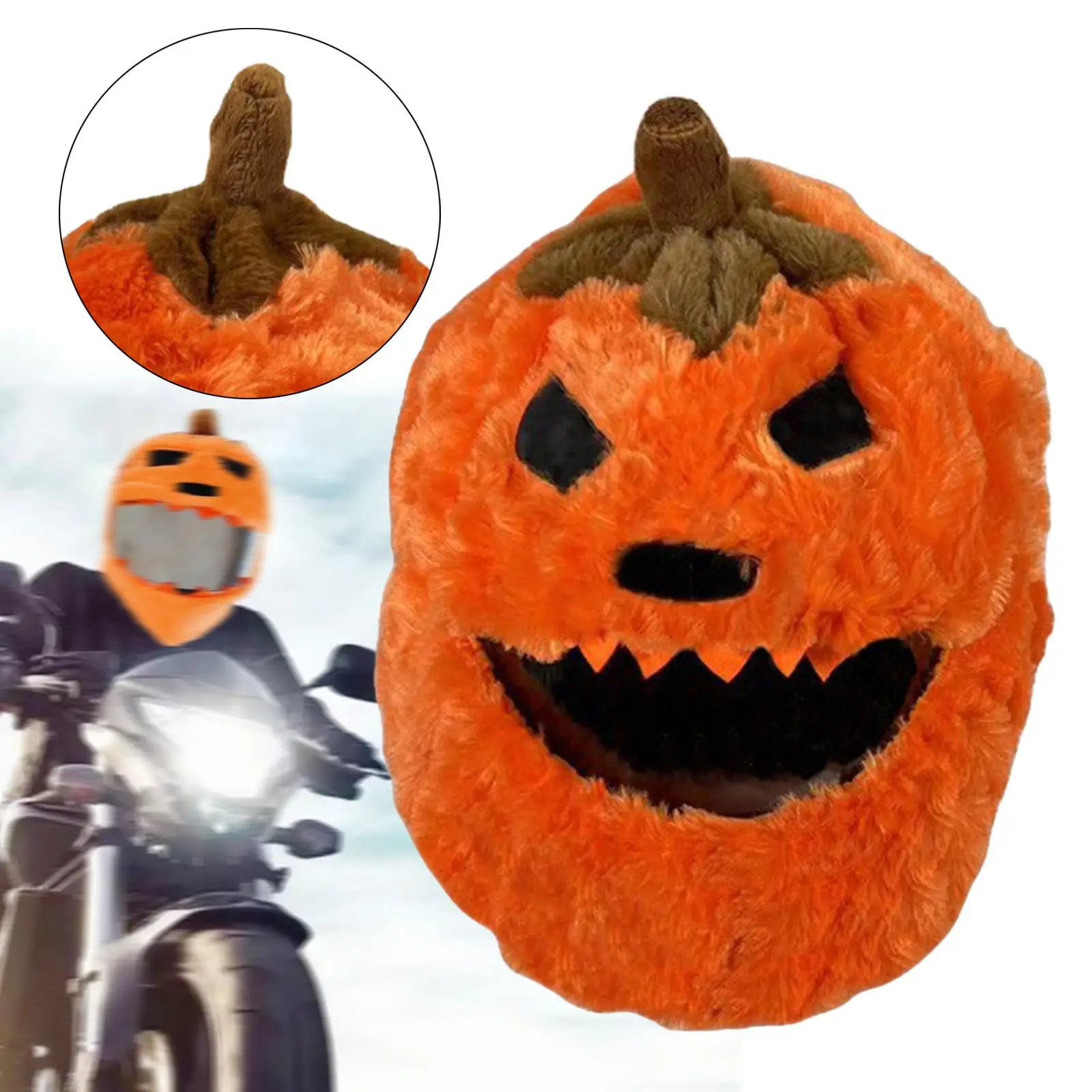 

Motorcycle Helmet Cover Sleeve Halloween Pumpin Plush Soft Windproof Warm Easy to Install Orange Cartoon Funny Helmet Cover