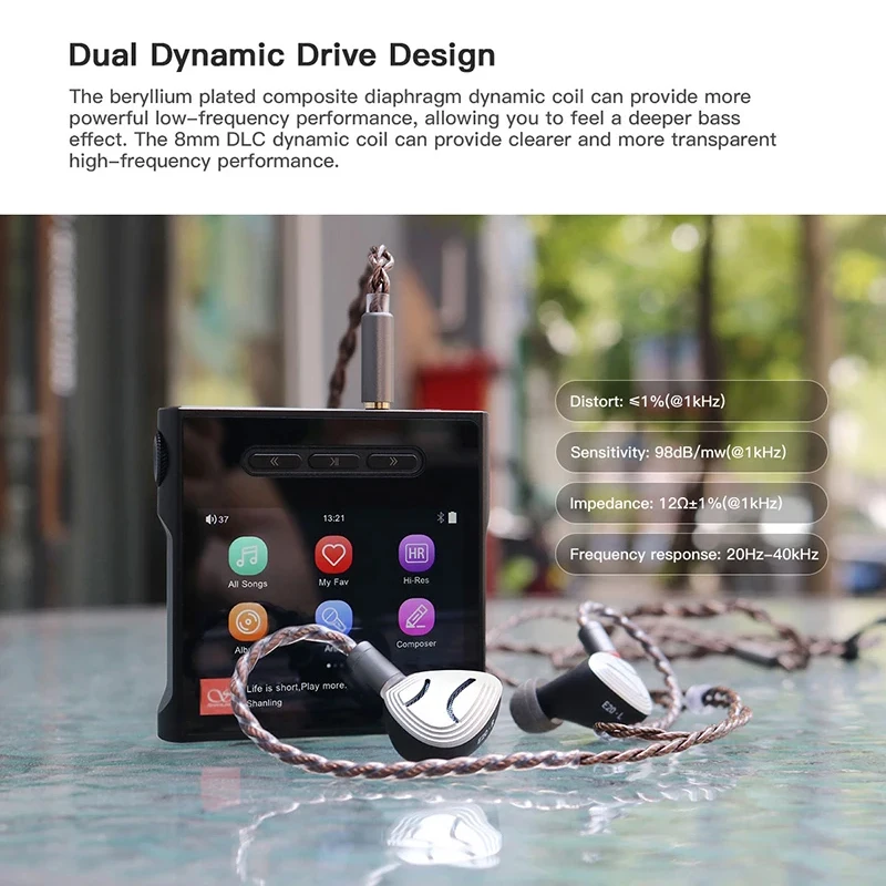 Aoshida E20 auriculares intrauditivos de alta fidelidad con cable controlador dinámico recubierto de berilio de 3,5mm auriculares con cable de 0,78 2 pines auriculares HiFi