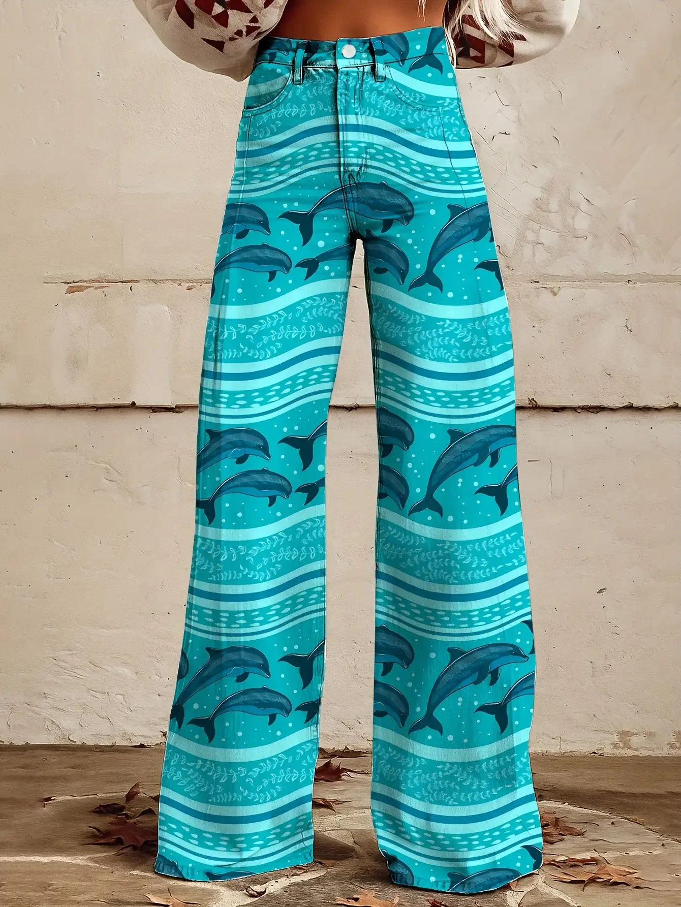 European and American trade plus size women's casual pants thin imitation jeans wide leg pants