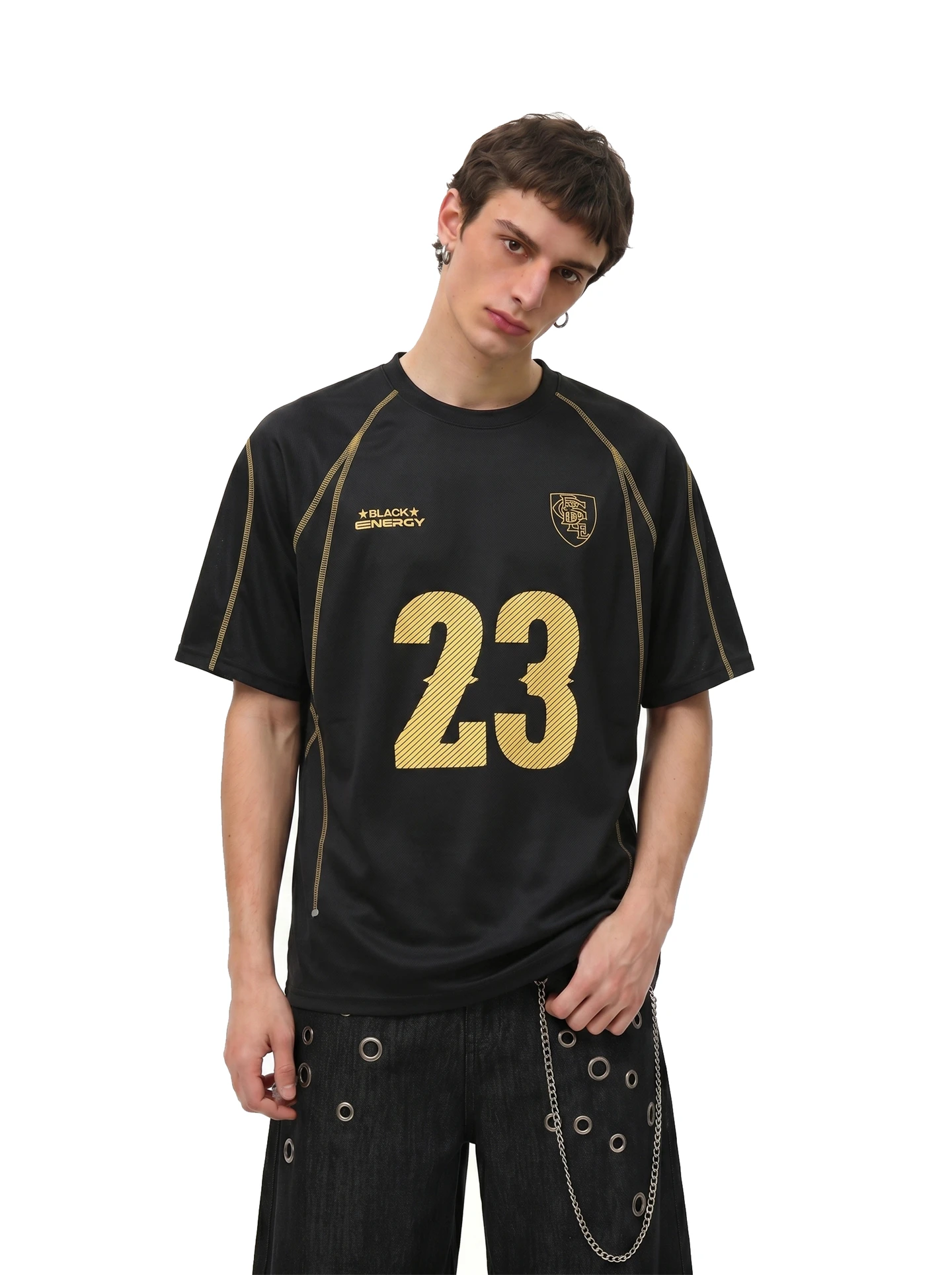 BETEBULE American High Street Printed Deconstructed Half Sleeve T-Shirt Men Summer Trendy Sport Loose Short Sleeve Top
