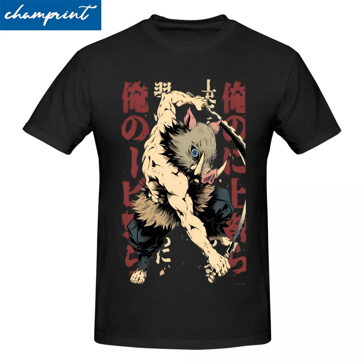 

Inosuke Demon Slayer T-Shirt Men's Cotton Clothes Printed Crewneck Short Sleeve