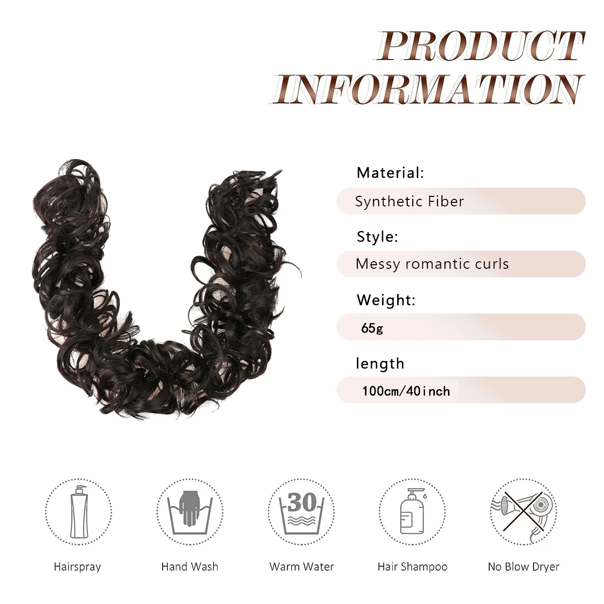 Synthetic Curly Messy Bun Donut Hairpiece | DIY Ponytail Extensions for Women - Instant Updo Accessories with Hair Donut Ring