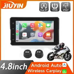 Reproductor Multimedia para motocicleta, dispositivo con navegación GPS, CarPlay inalámbrico, Android, pantalla impermeable IPX67, Bluetooth, presión de neumáticos, 4,8 pulgadas