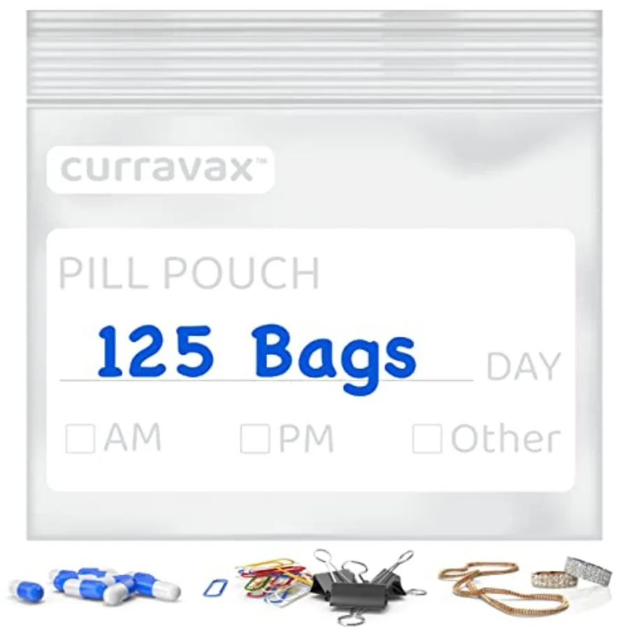 Pill Bags for Travel Pill Pouch Organizer BPA Free 3 x 2.75 inch Pill Pouches for Medicine Reusable with Write on Label and Wat