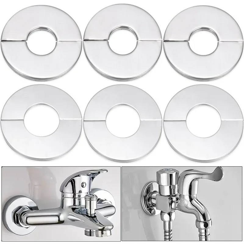 Chrome Finish Faucet Decorative Cover Stainless Steel Water Pipe Wall Covers Self-Adhesive Shower Faucet Cover Bathroom Tools