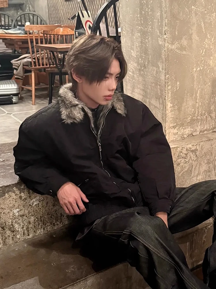 

Американский воротник Wolf King Mountain Eagle Cotton Jaet, мужская зимняя теплая хлопковая одежда из искусственного меха волка, интегрированная теплая хлопковая одежда...