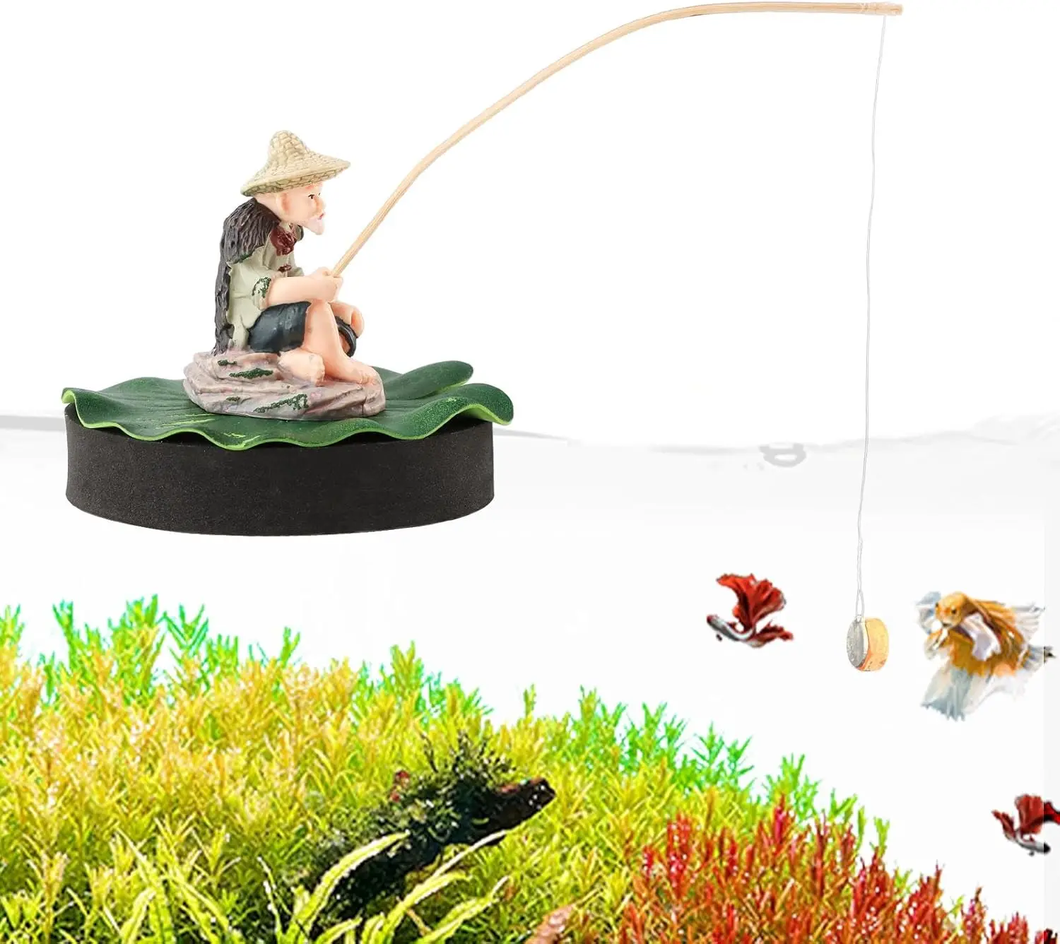 

Fisherman Aquarium Decor with Realistic Mini Fishing Rod, Sitting Fishing Figurines Floating Fish Tank Decorations, Fun Fi