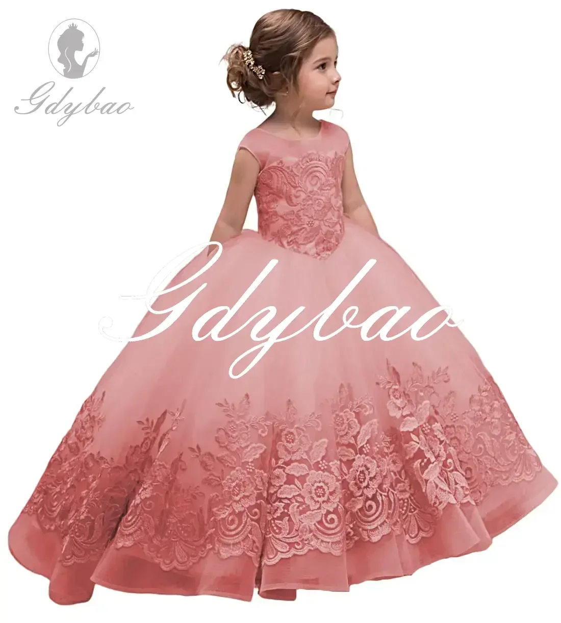 Robes de demoiselle d'honneur pour petites et grandes filles avec nœud, robe de soirée de mariage avec appliques dans le dos en V, tout-petit, enfants, reconstitution historique de première communion, quoi que ce soit