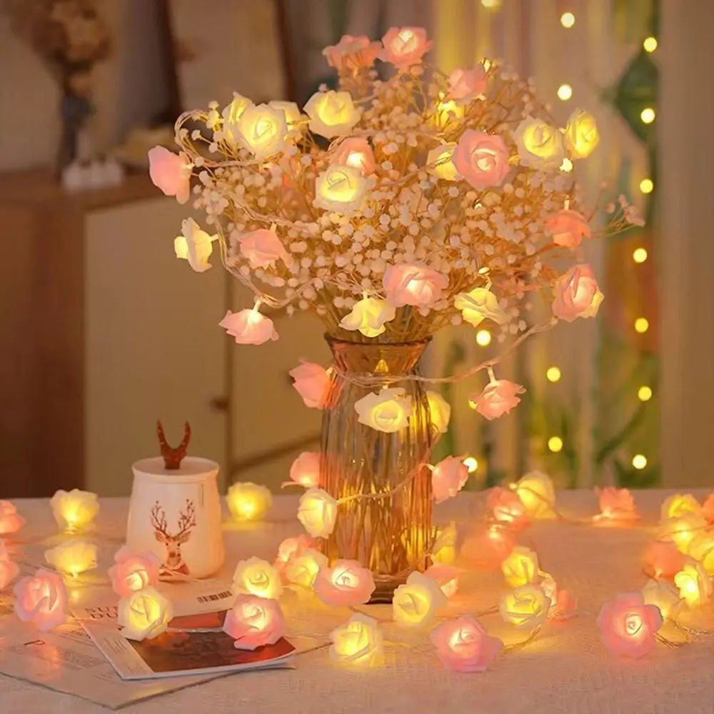 

6M 40LED LED Rose Flower String Lights Battery Operated Hanging Festival Lantern String Sense of Atmosphere Artificial Flower