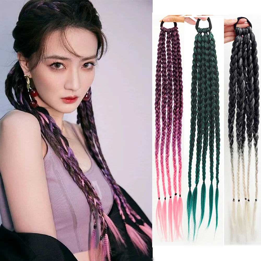 1/2pcs Gradient Weave Hair Accessories Fake Hair Braids Colorful Ties Dirty Dreads Highlighted Braid Head Ropes