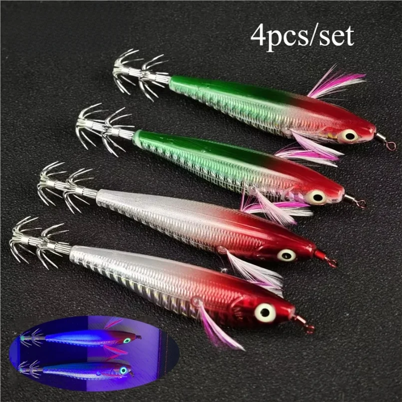 

Ackibbik 4pcs/set 10cm/9g Shrimp Fishing Lures Luminous Squid Jig Hook Shrimp Prawn Lure Cuttlefish Fishing Accessories Shrimps