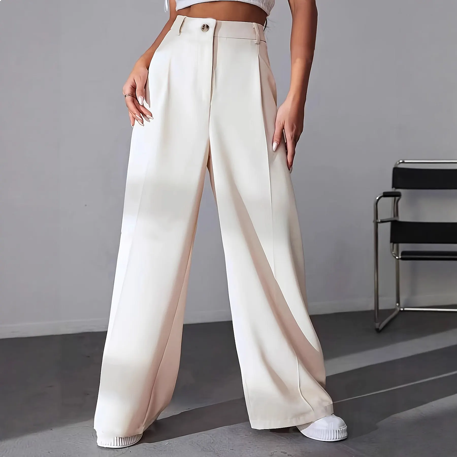Elegant High Waist Straight Leg Pants Women Dressy Casual Trousers Office Work Pants Spring Summer Matching Sets
