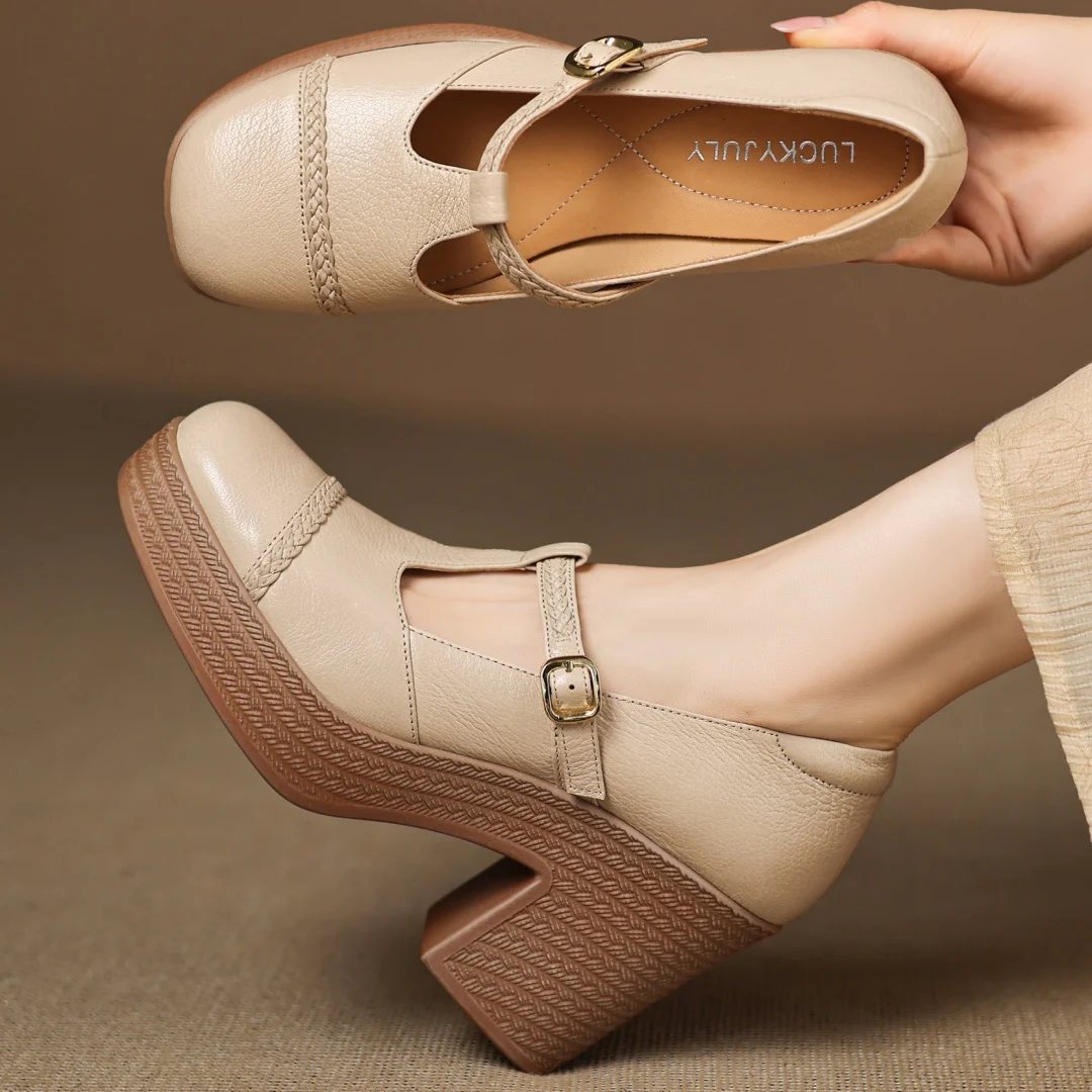 

Новинка осени 2024, большие размеры 34–41, женские туфли-лодочки без шнуровки из овчины с квадратным носком и Т-образным ремешком, модельные туфли на платформе на очень высоком каблуке 8,5 см