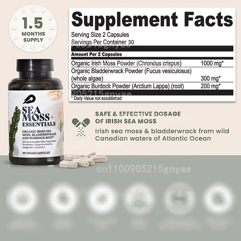 

Sea Moss Plus Immune Supplement - Organic Irish Seaweed Caps | Bladderwrack, Burdock Root