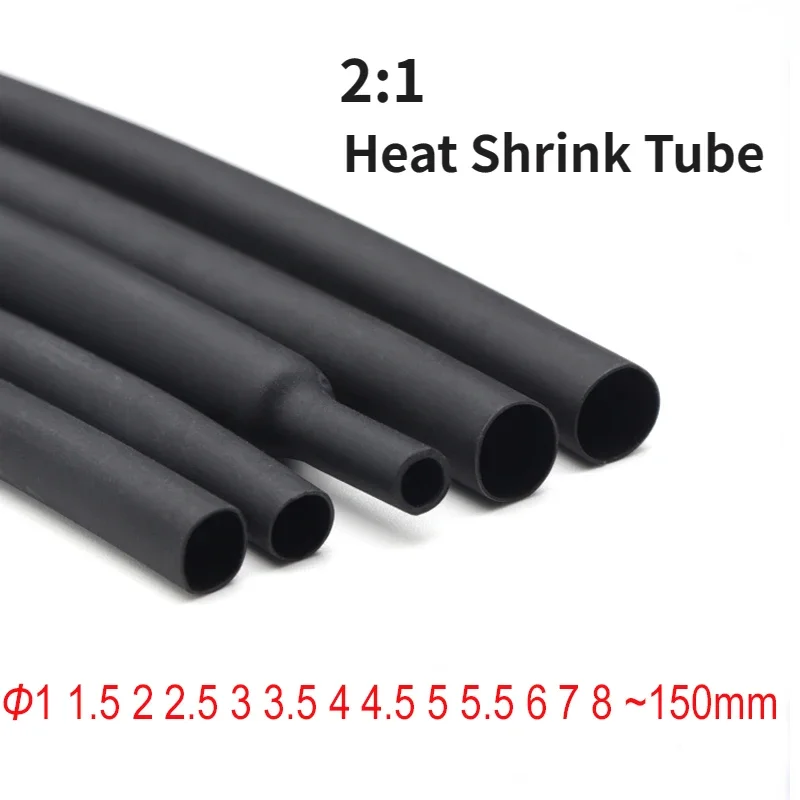 1 Meter Diameter 1~150mm Black Heat Shrink Tube 2:1 Polyolefin Shrinkable Thermal Cable Sleeve Insulated Wire Protector