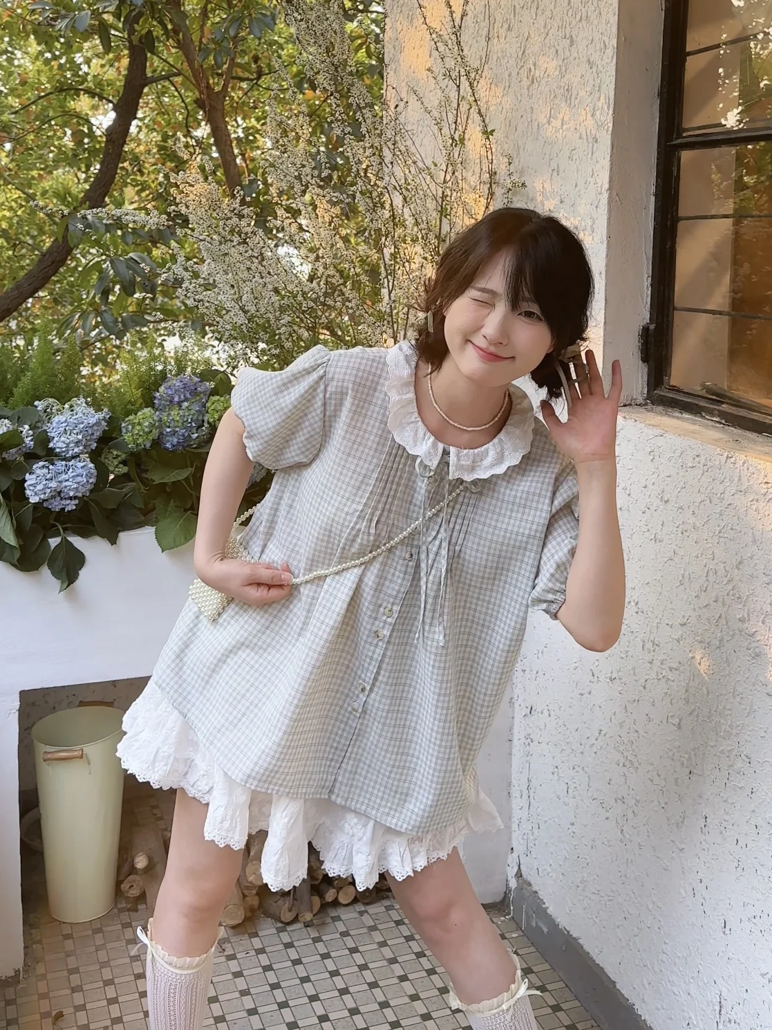 

Fre Sle Loose Cotton irt id Pattern ort Sve Кружевная отделка Japanese Forest Girl Sle Летний дышащий женский топ