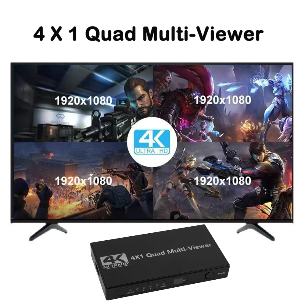 4K HDMI Quad Screen Multiviewer 4x1 1080P 4 wejścia 1 wyjście Multi Viewer Bezszwowy Przełącznik 9 Trybów Wyświetlania dla Laptopa PC TV Kamery