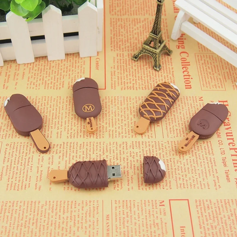 Cute Cartoon Chocolate Ice Cream USB 2.0 Flash Drives 128GB  Memory Stick 64GB Pen Drive 32GB U Disk 16GB Pretty Gifts For Kids