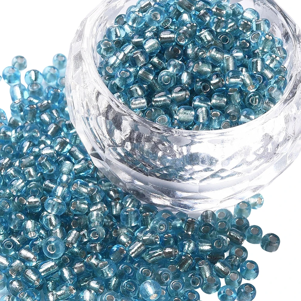 3000pcs 3mm Turquoise Glass Seed Beads 8/0 Mini Silver Lined Round Blue Transparent Small Pony Loose Spacer Bead Bulk