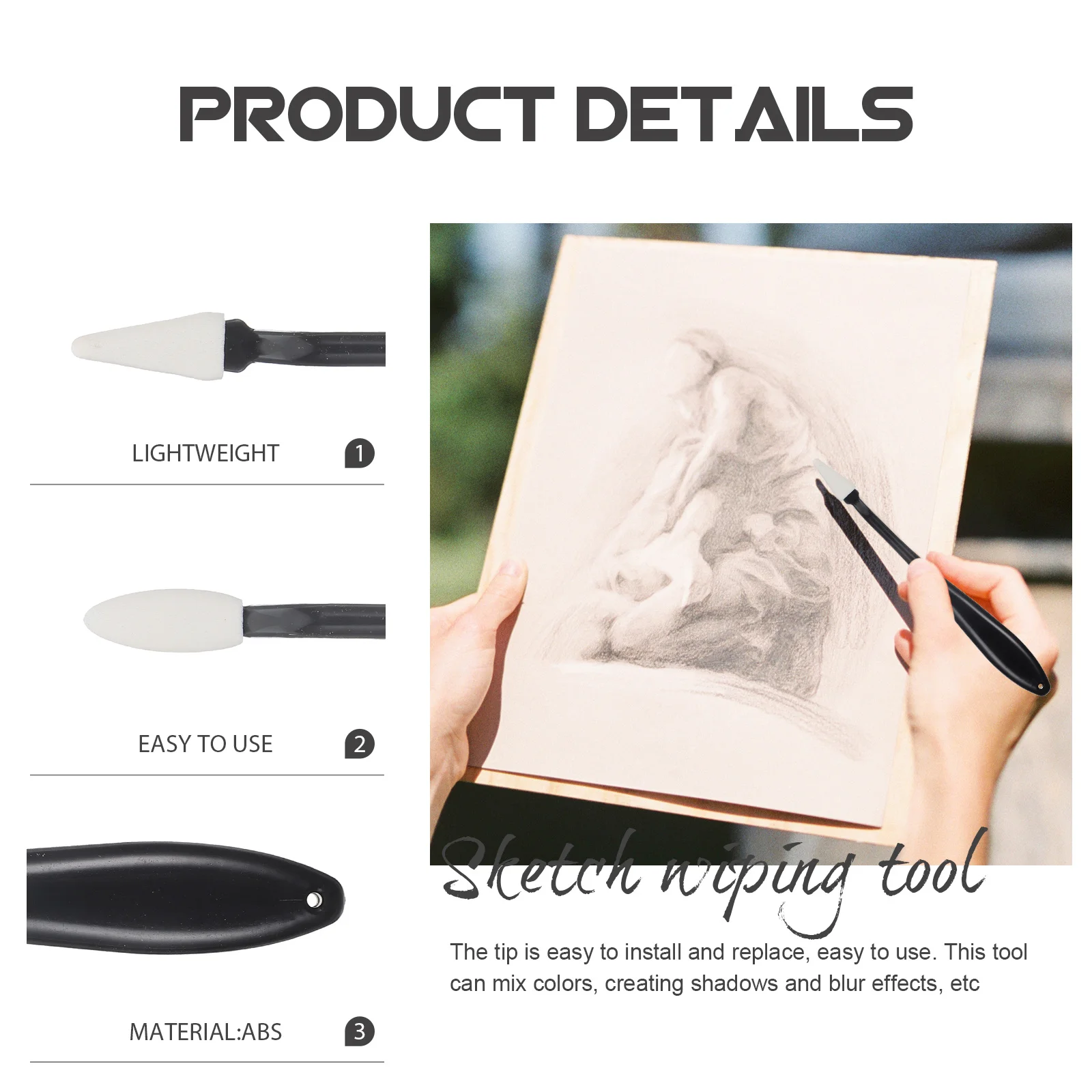 

4Pcs Sketch Drawing Tool Set Art Blenders with Sponge Eraser for Charcoal Pencil Sketching Portable Blending Sticks for Artists