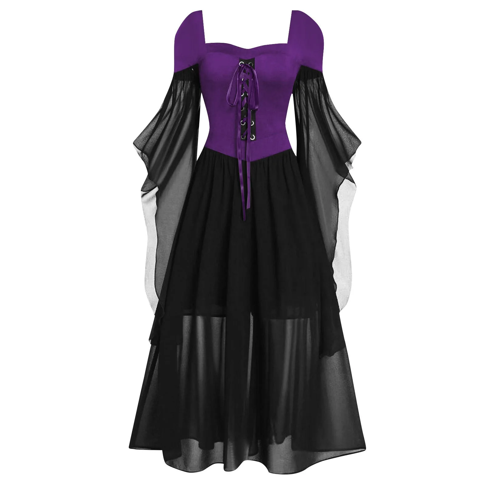 

2024 New Medieval Witch Dress For Women Halloween Carnival Halloween Gothic Dress Women Plus Size Cold Shoulder Butterfly Sleeve