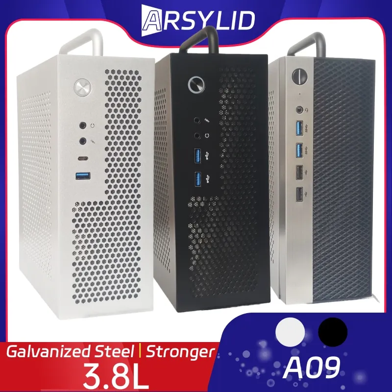 

A09 3,8 л A4 ITX Корпус HTPC Портативный мини-компьютерный чехол Поддержка ПК Type-C PCIe 2,5-дюймовый SSD-накопитель IPC Flex PSU
