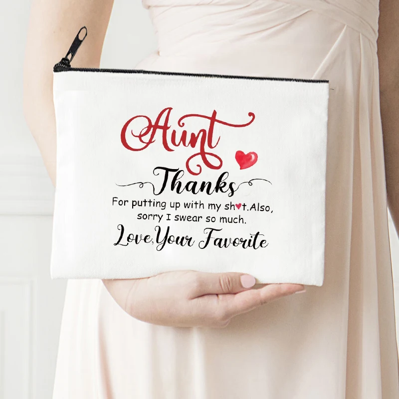 

Personalized Pouch Aunt Thanks Makeup Bags Canvas Storage Bag Love You Auntie Cosmetic Bags Bridesmaid Proposal Gift Mother