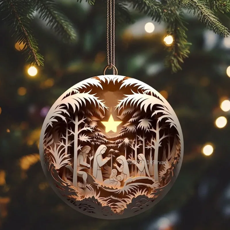 2D Acrylic Jesus Nativity Scene Pendant Christian Tree Ornament The Birth Of Jesus Pendant 2024 Navidad Decor New Year Xmas Gift
