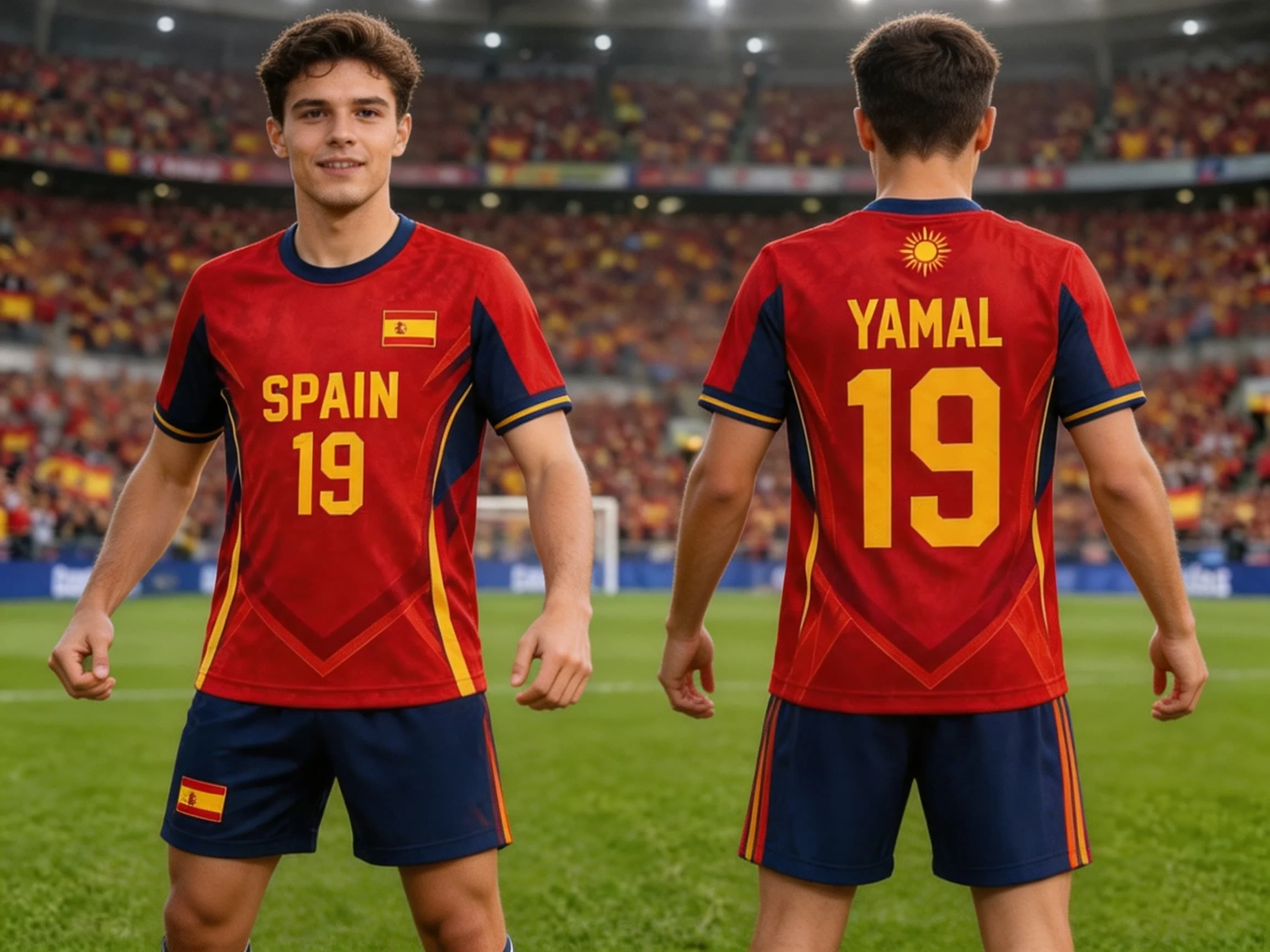 Yamal No.19 Spain Fans Shirt Football Women Suit Short Sleeve Shorts Jersey Set Quick Dry Men's T Shirt Tracksuit 2 Piece Set view 2