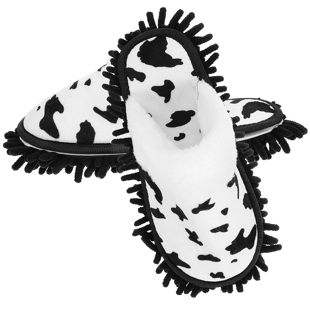 

1Pair Chenille Mop Slippers Detachable Washable Cow Pattern Dust Mop Shoes for Floor Cleaning Household Sweeping Slippers