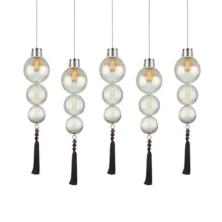 Chinese Style Stained Glass Gourd Tassel Pendant Lights Loft Living Room Kitchen Bedside Lamp Art Deco Indoor Lighting Fixture