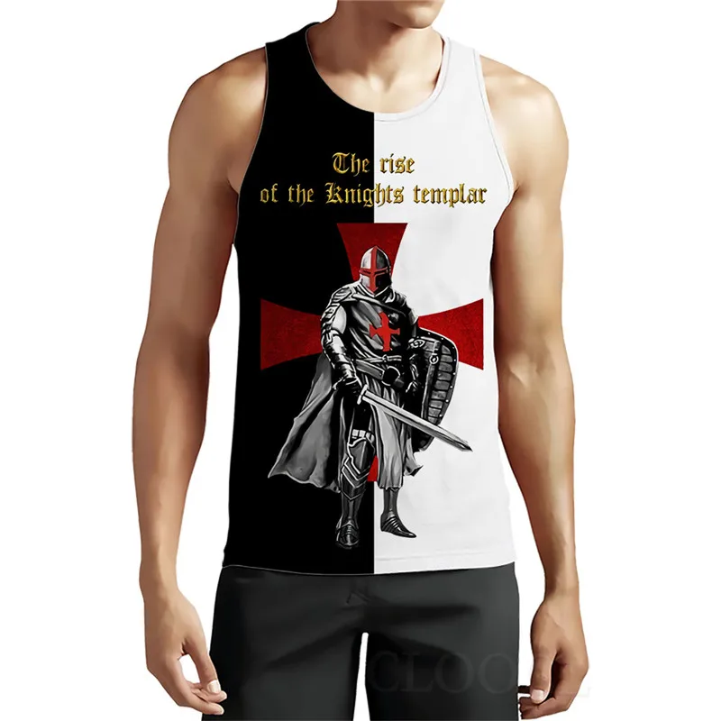 Knights Templar 3D Print Tank For Men's Sleeveless Summer Street Style Male Vest Workout Loose Casual Sporty Gym Running Tops