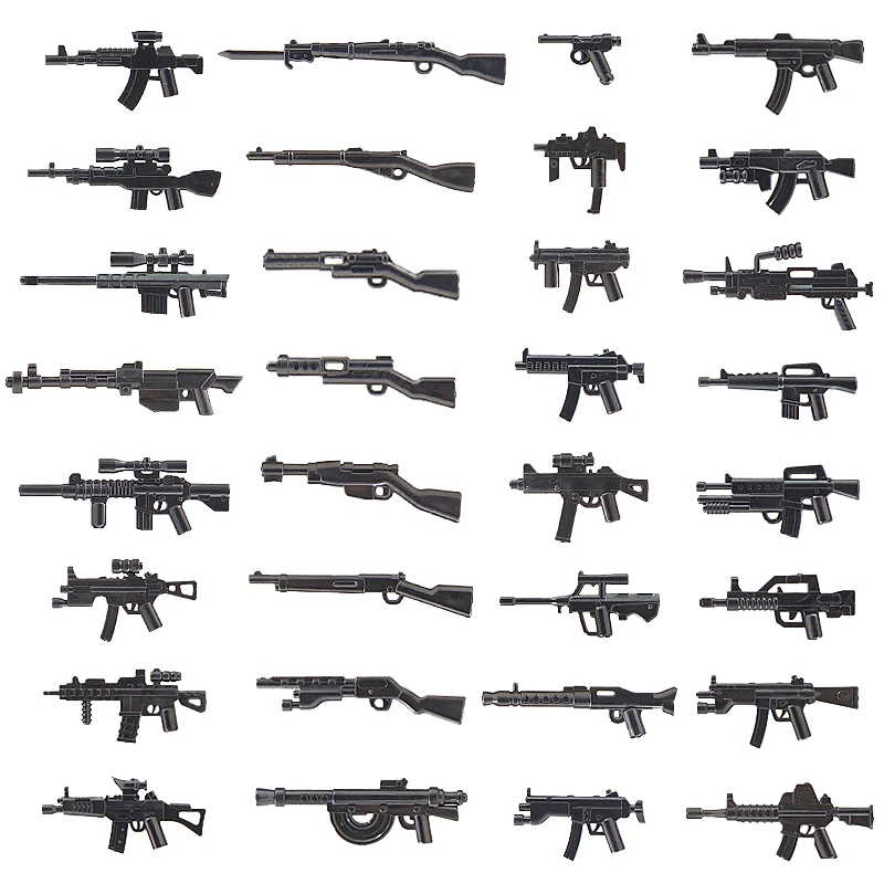 35PCS City Police SWAT Heavy Weapons Military Building Blocks Machine Guns AK MOC WW2 Soldiers Army Bricks Accessories Kids Toys