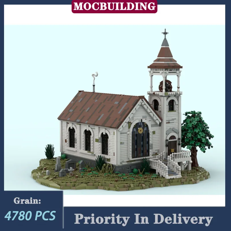 MOC Scene Village Western Church Model Building Block Assembly Building House Collection Series Toy Gifts