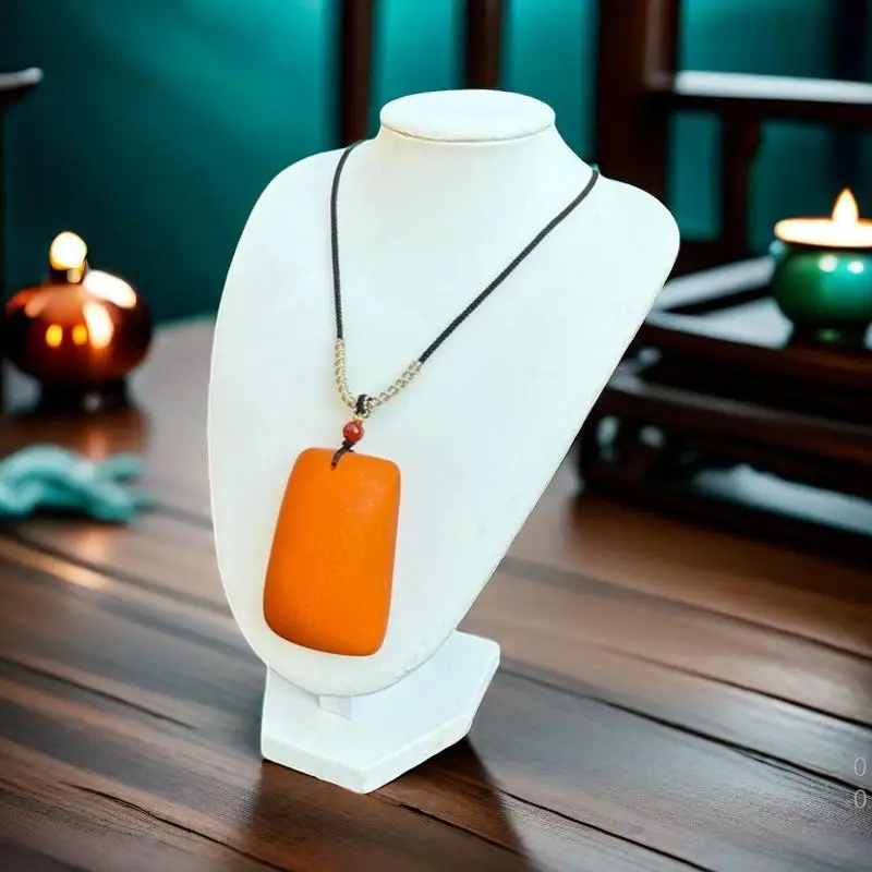 Xiaofang amber pendant necklace for men and women, water drop sweater chain, "No Worries" brand chicken oil yellow raw amb