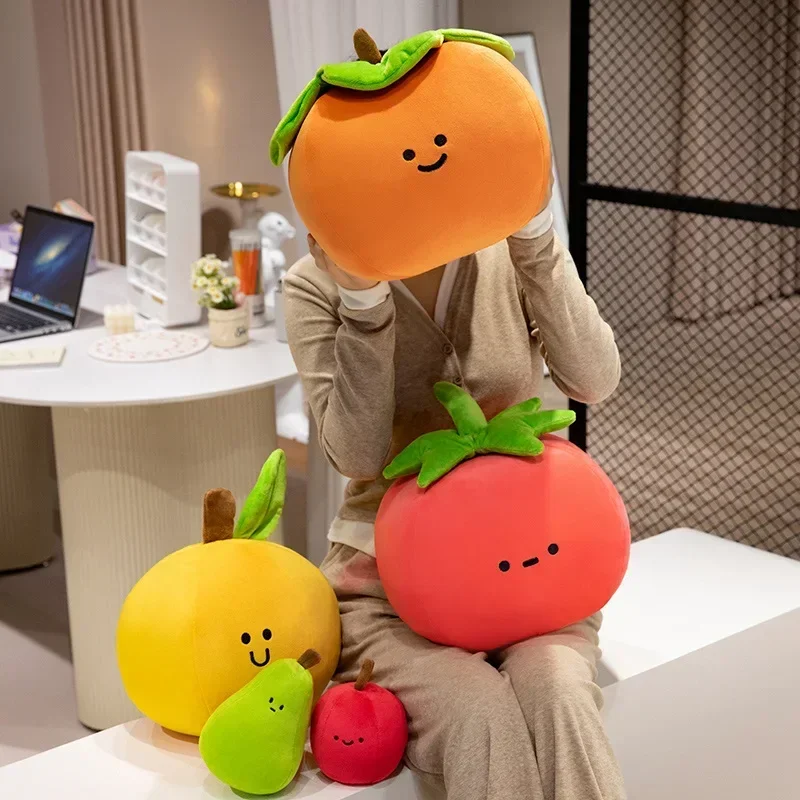 Brinquedo de pelúcia de frutas confortável kawaii dos desenhos animados tomate maçã pêra laranja caqui travesseiro macio apaziguar meninas boneca do bebê presente de natal