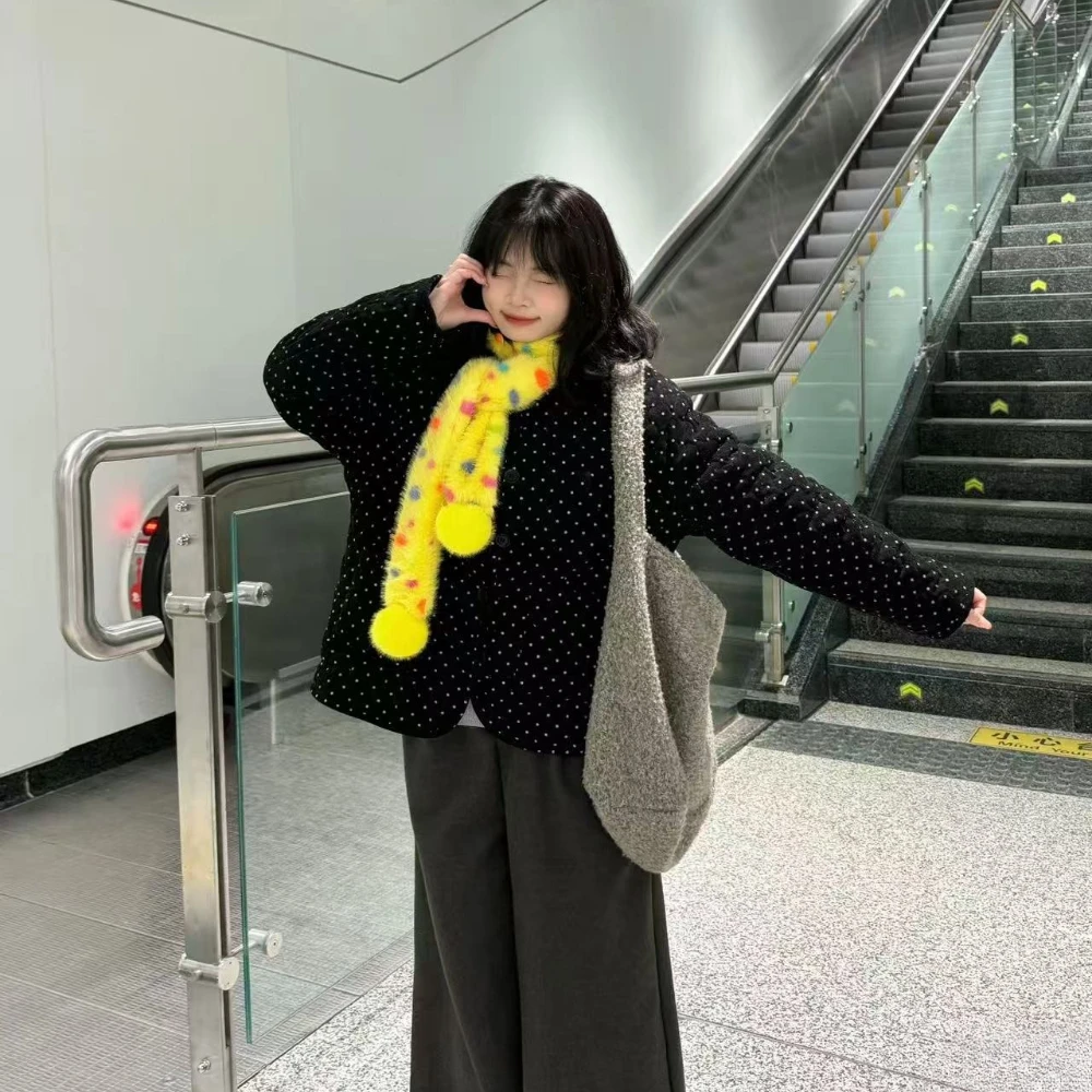 لطيف البولكا نقطة أفخم Y2K شعري وشاح شووا الرجعية Ins نمط كاندي الألوان وشاح ناعم الشتاء ملابس قطنية سترة اكسسوارات