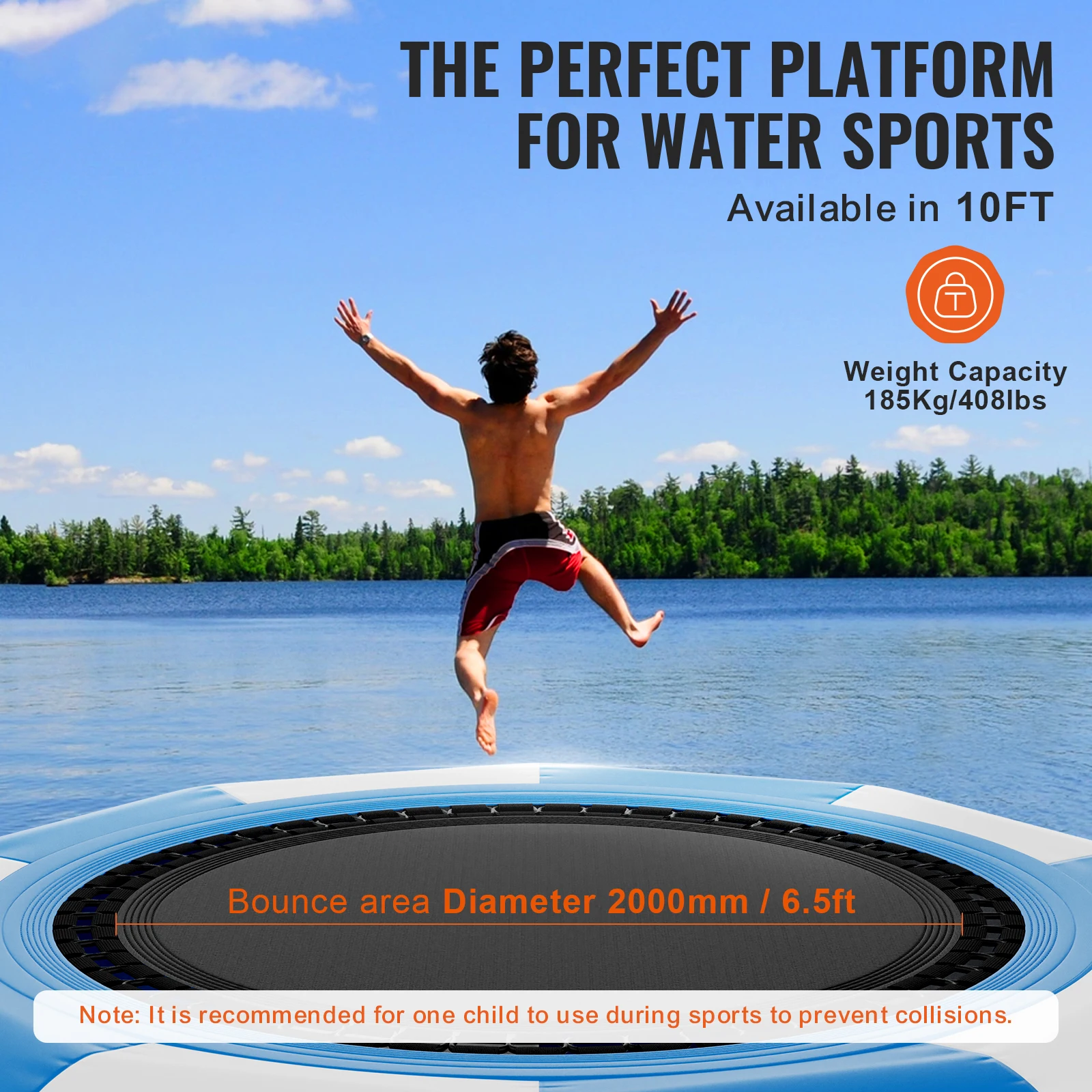 Vevor inflável água bouncer 10ft trampolim de água recreativo portátil salto plataforma natação crianças adultos flutuante rebounder