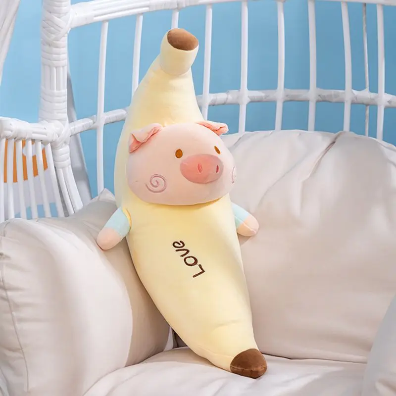 

Soft Banana Pig Plush Toy Cute Cartoon Stuffed Doll Long Sleeping Pillow Kids Gift for Bedroom Decor Kawaii Family Girls Perfect