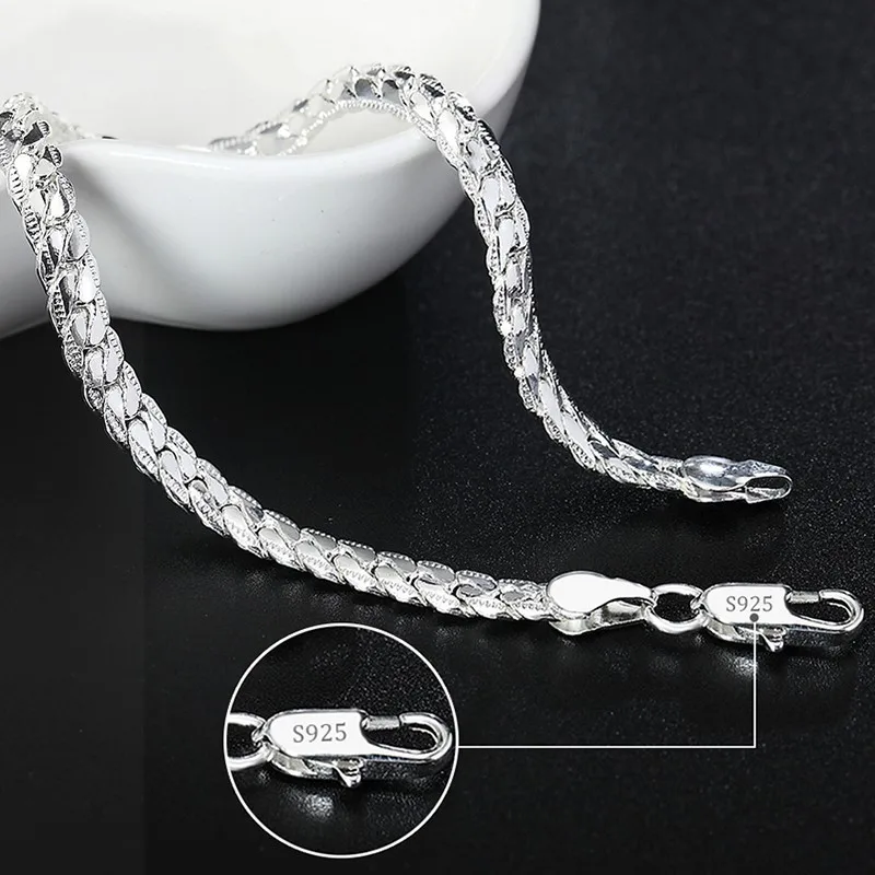 Hot Sale 925 Sterling Silver Chain Solid Bracelet for Women Mens Charm Party Gift Wedding Fashion Jewelry