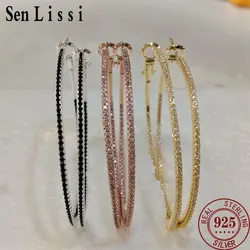 SENLISSI-Fashion Hoop Earrings For Women 925 Sterling Silver Clear Zircon Simple Anti-allergy 18K Fine Cерьги Kольц  Jewelry