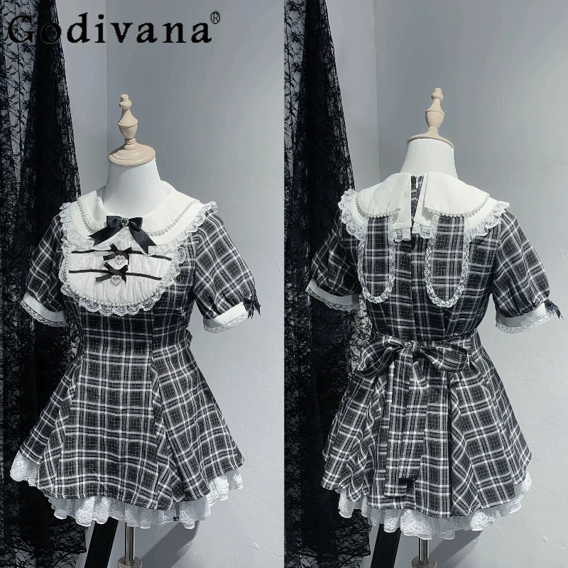 

Original Mine Mass-Produced Japanese Lolita Dress Set Girls Women Slim-Fit Cute Bow Lace Splicing Sleeves Shirt and Shorts Set