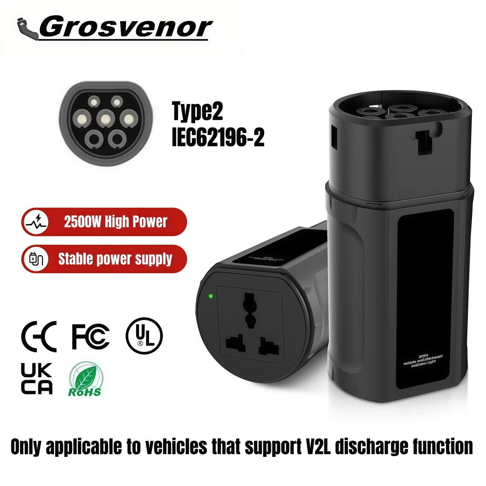 

New Portable Electric Vehicle Discharger 220V Type 2 Plug to Socket Converter V2L Discharger Outdoor Electricity Essential